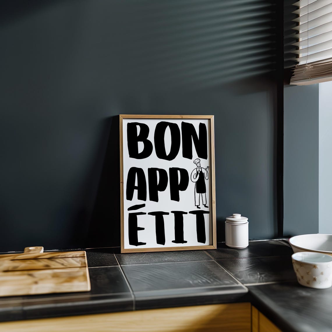 Bon Appetit Black French Kitchen Chef Minimalist Typography Poster - Image 3