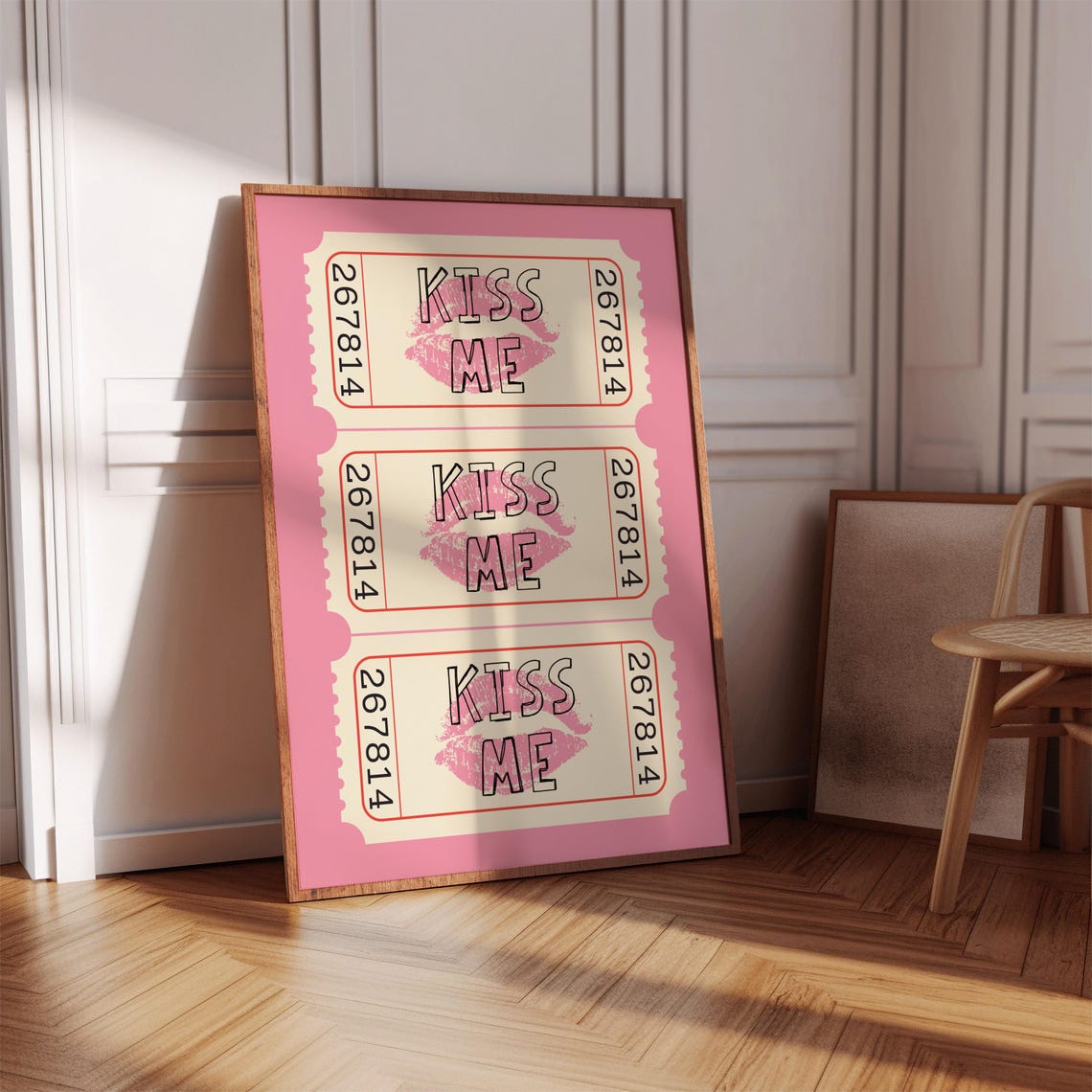 Kiss Me Pink Lipstick Retro Ticket Stub Trio Girly Love Poster - Image 5