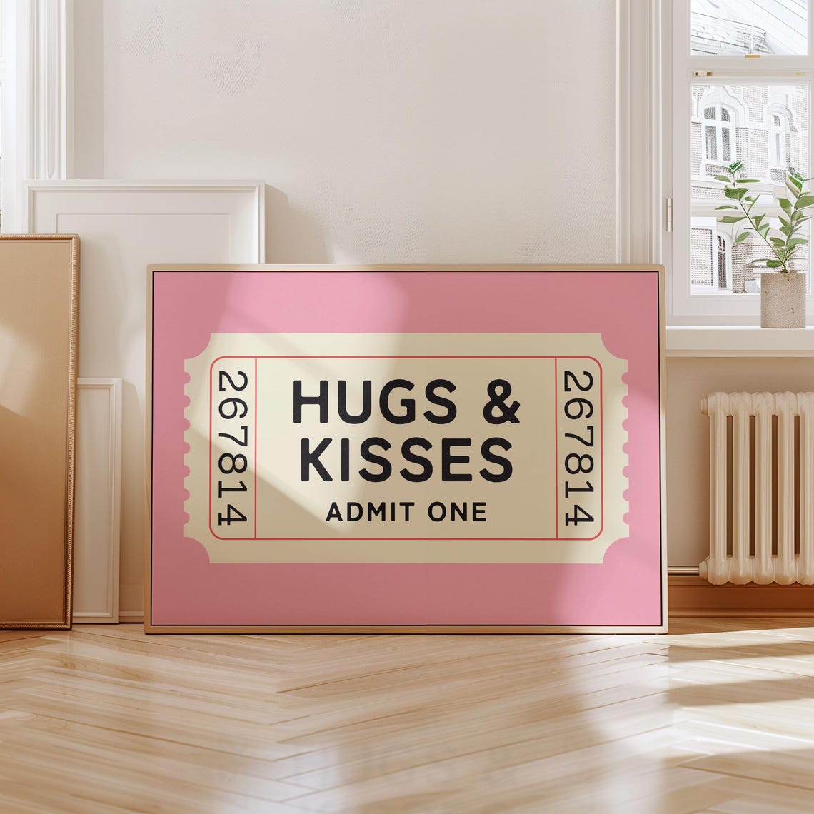 Hugs And Kisses Admit One Pink Retro Ticket Stub Love Poster - Image 7