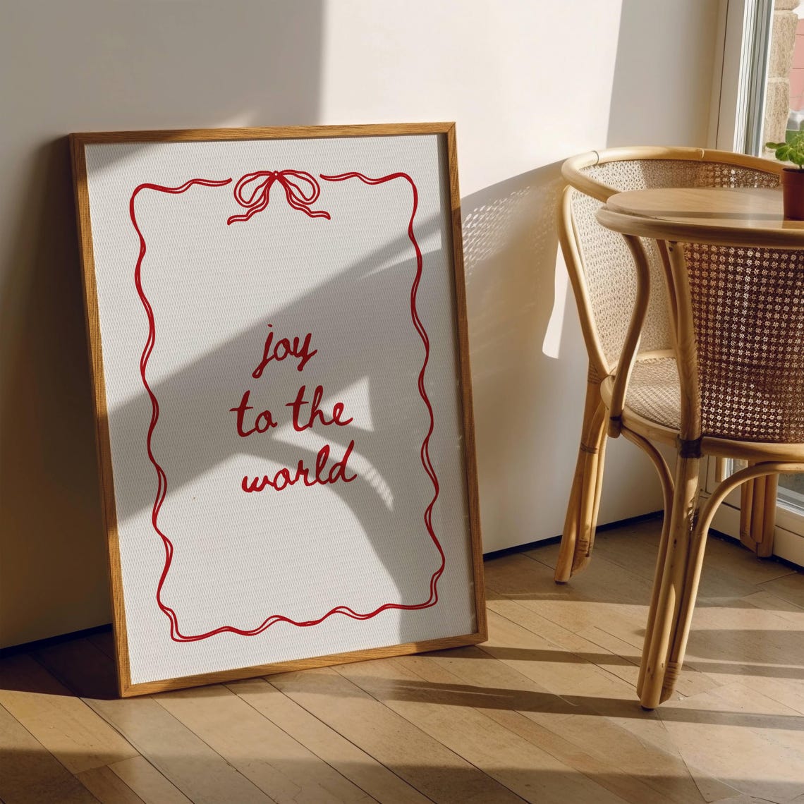 Joy To The World Red Script Bow Border Classic Christmas Poster - Image 2