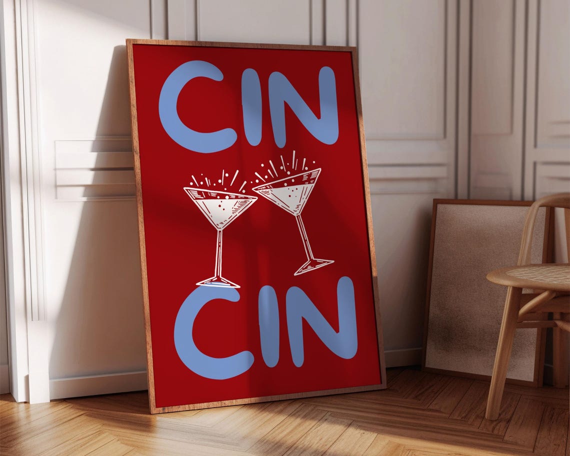 Cin Cin Red Martini Glasses Bold Retro Cocktail Bar Art Poster - Image 6