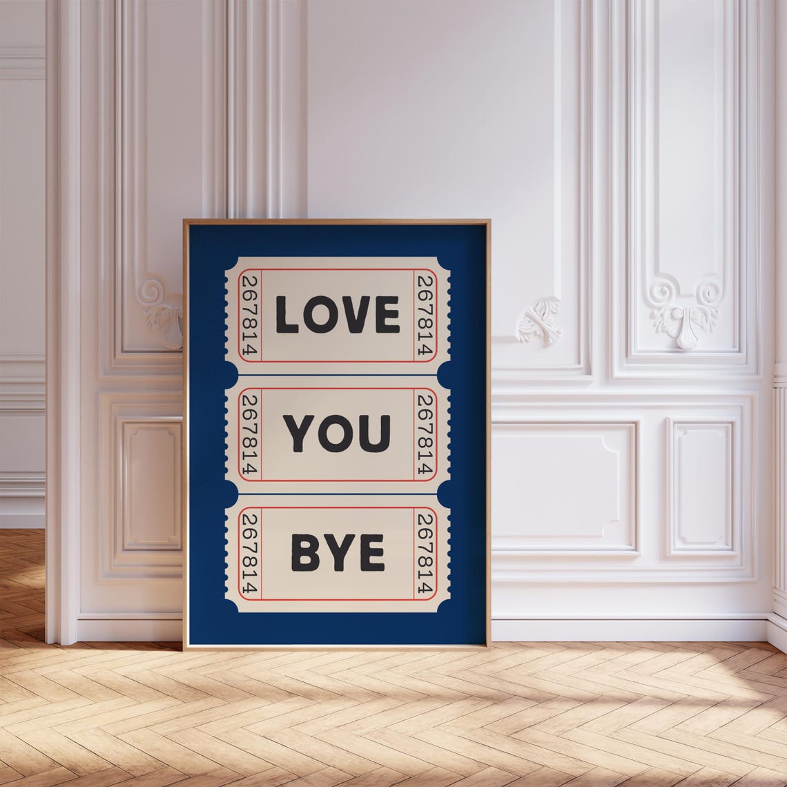 Love You Bye Retro Ticket Stub Trio Navy Blue Hallway Poster - Image 8