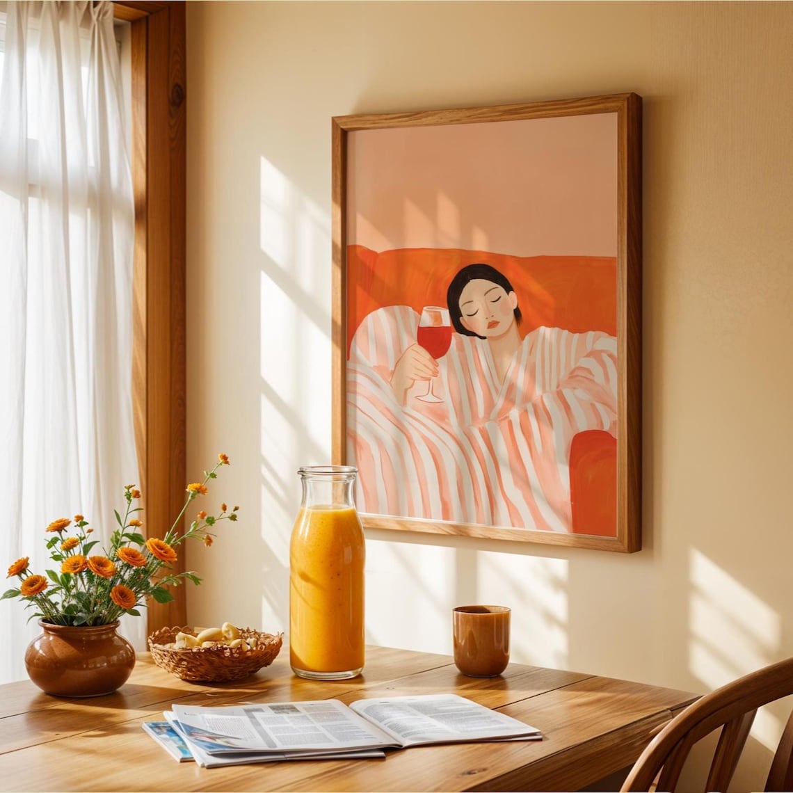 Woman Drinking Wine, Modern Abstract Wall Art - Image 3