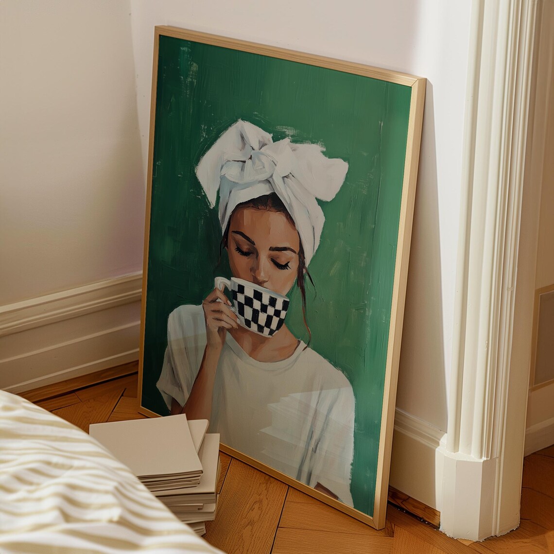 Woman Drinking Coffee, Contemporary Kitchen Decor - Image 2