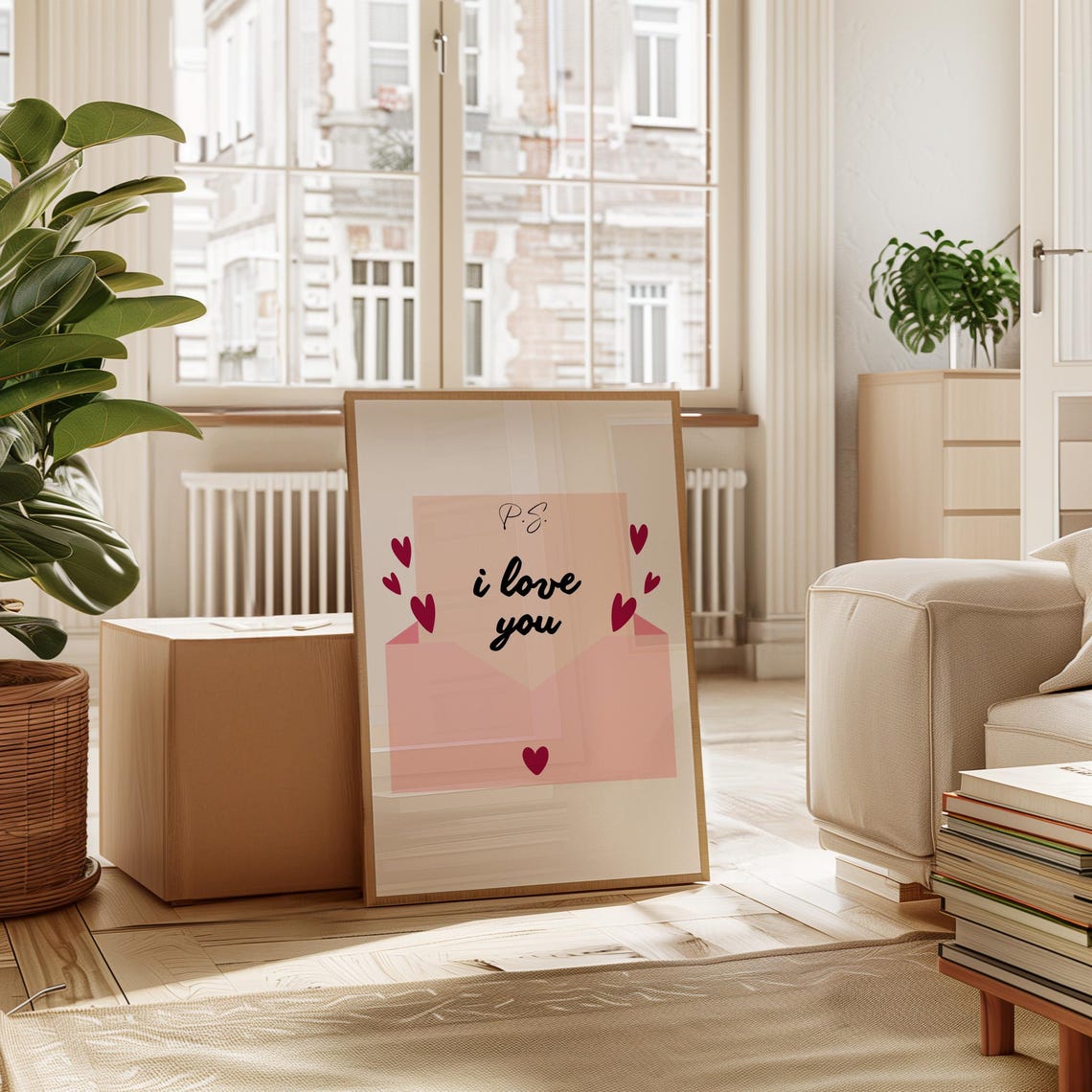 PS I Love You Sweet Pink Love Letter Envelope Hearts Cute Poster - Image 3