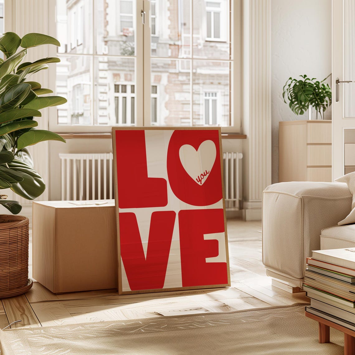 Love You Red Big Block Letters Heart Typography Bold Wall Poster - Image 3