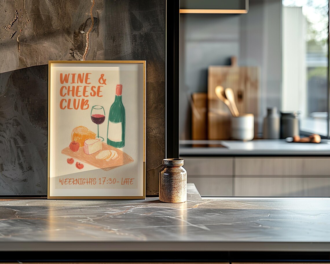 Wine and Cheese Club Retro Kitchen Art Print - Image 3