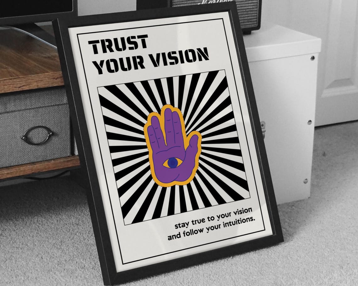 Trust Your Vision Purple Hamsa Hand Evil Eye Sunburst Quote Poster - Image 5