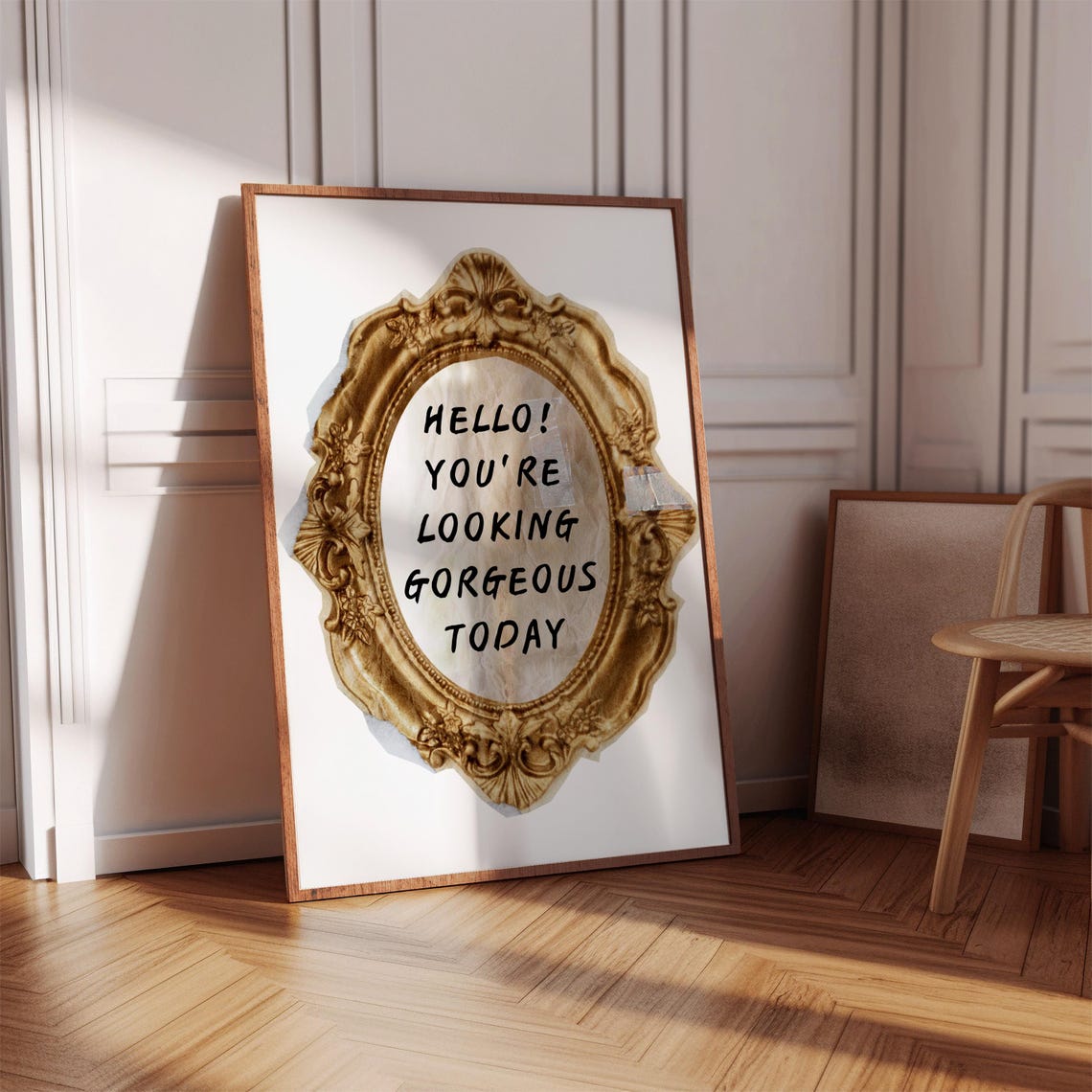 Hello Gorgeous Today Vintage Gold Frame Fun Affirmation Quote Poster - Image 5
