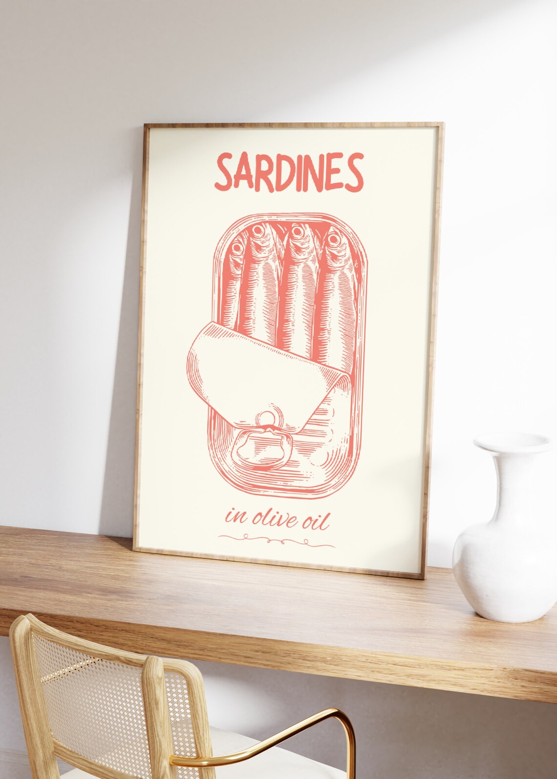 Sardines In Olive Oil Retro Kitchen Coral Food Illustration Poster - Image 2