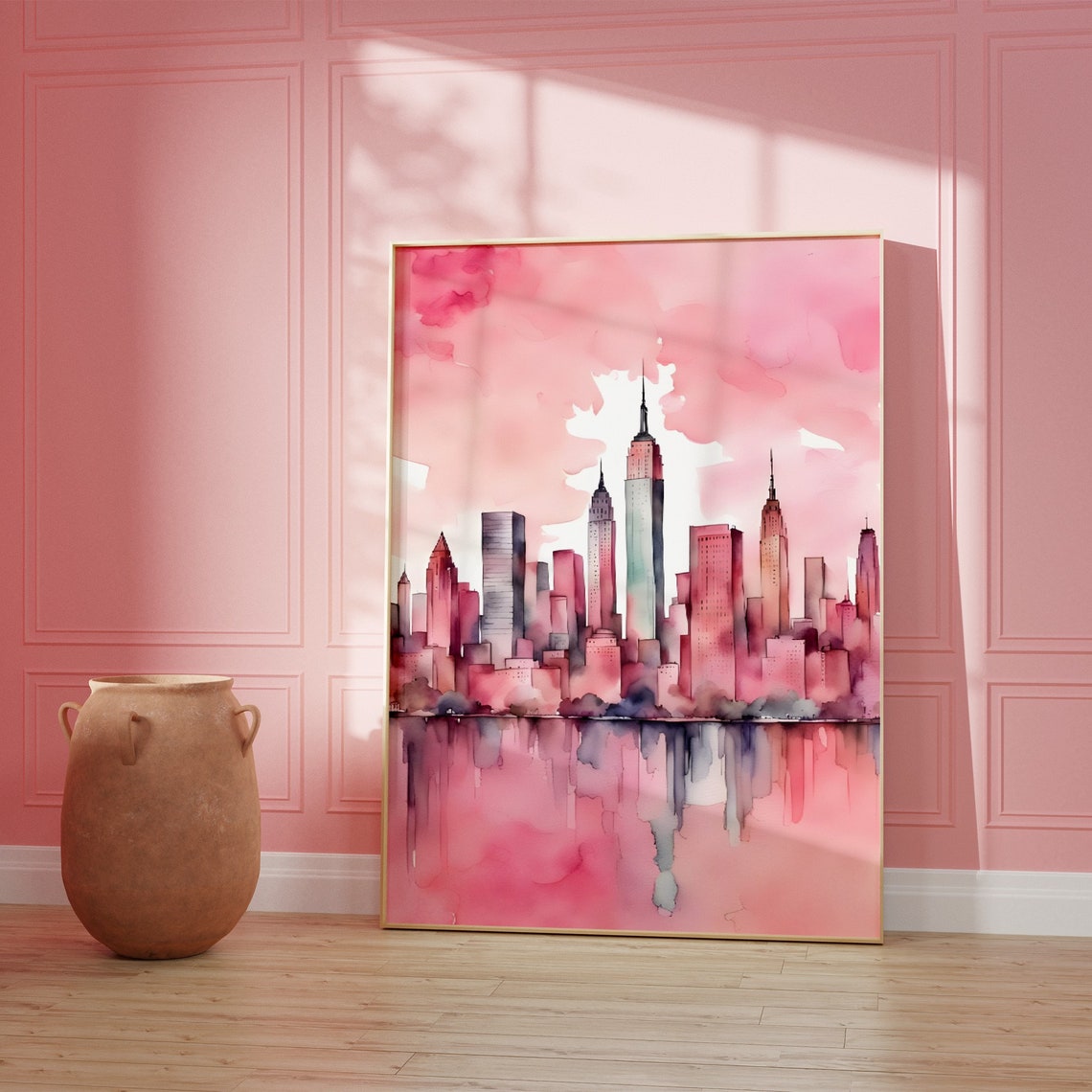 New York City Travel Print Art Pink Ny Travel Print Preppy Wall Print Cityscape Travel Poster Dorm Decor Ny Poster - Image 2