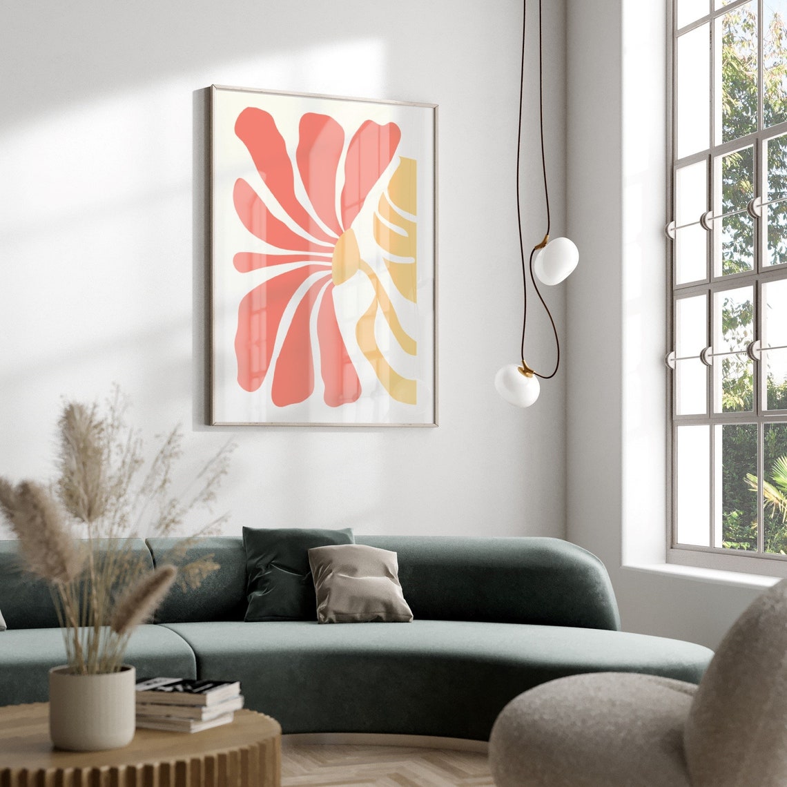 Coral Abstract Flower Yellow Accent Danish Pastel Poster Art - Image 2