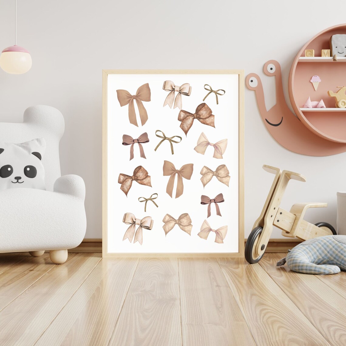 Beige Watercolor Bows Neutral Bow Pattern Nursery Poster Fun Home Decor - Image 2