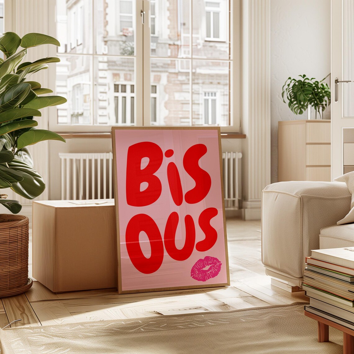 Bisous Print French Quote Poster Red Pink Wall Art Feminine Wall Art French Phrase Print Typography Wall Art French Saying - Image 4