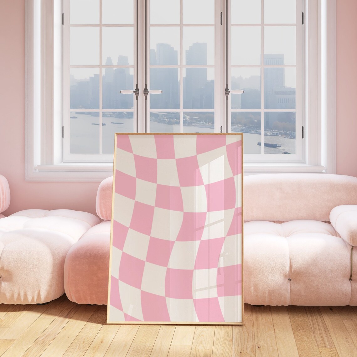 Pink Checkered Art Print, Retro Geometric Poster - Image 3