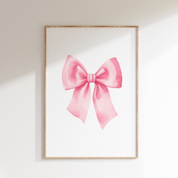 Pink Watercolor Bow Preppy Aesthetic Girly Teen Room Decor Poster