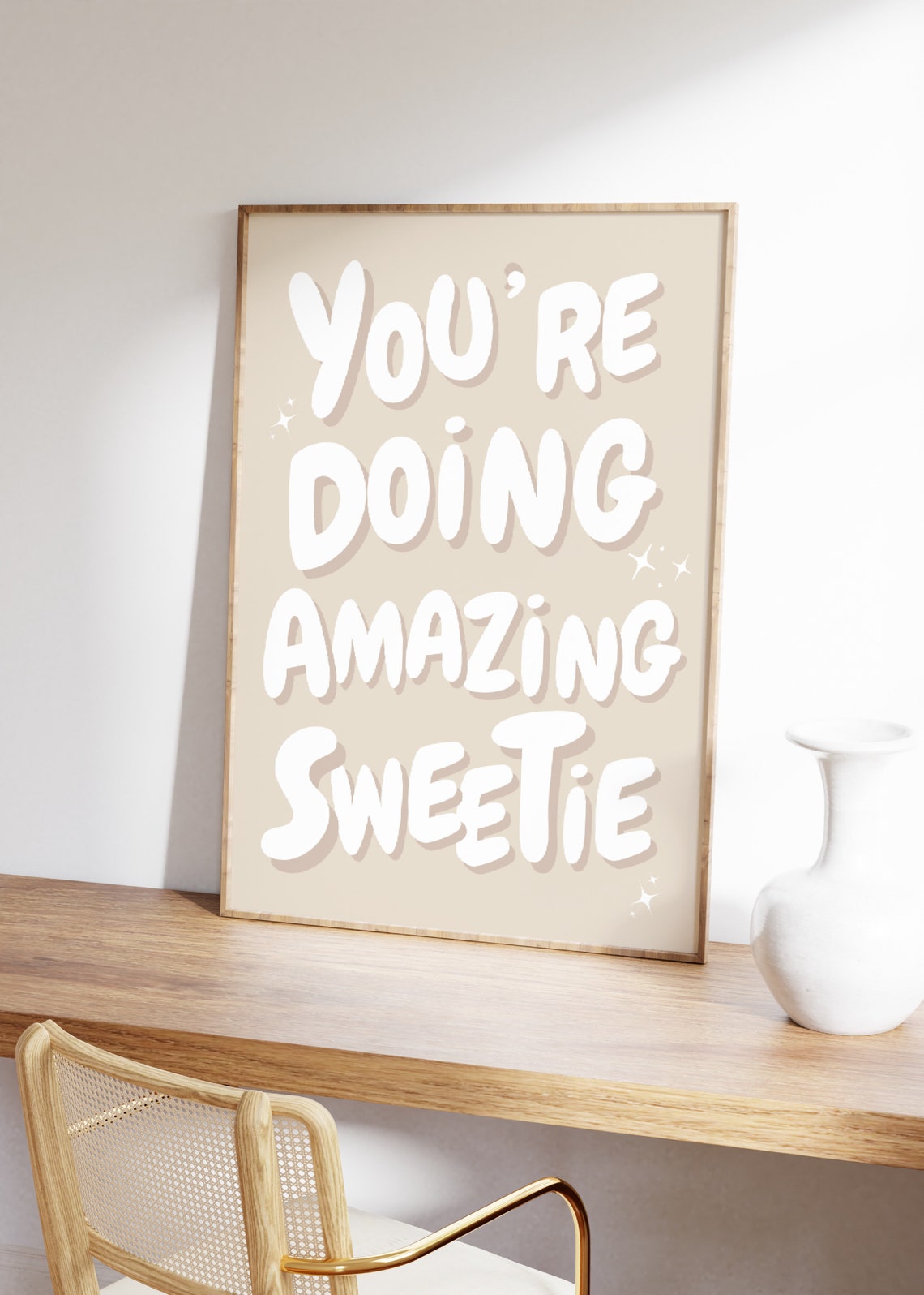 Youre Doing Amazing Sweetie Print Affirmation Wall Art Teen Girl Room Decor Girly Poster Trendy Art Beige Preppy Dorm Decor - Image 2