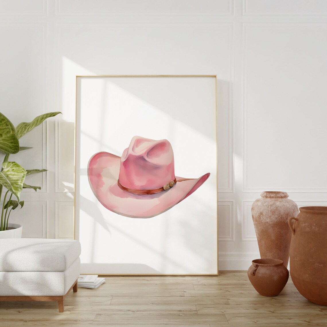 Pastel Pink Cowgirl Hat Print Coastal Cowgirl Print Light Pink Western Painting Preppy Dorm Room Wall Art Rodeo Decor Throwback Poster - Image 3