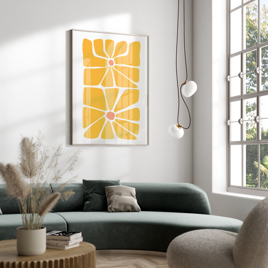Mustard Yellow Retro Abstract Flowers Boho Botanical Art Poster - Image 2