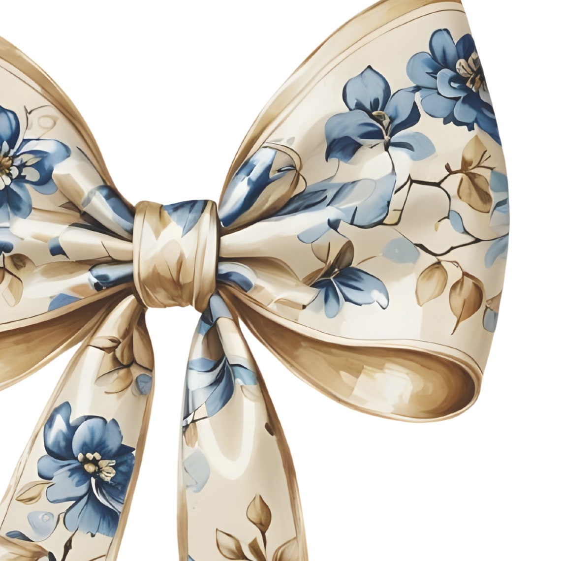 Chinoiserie Floral Bow Cream Ribbon Blue Botanical Art Poster - Image 4