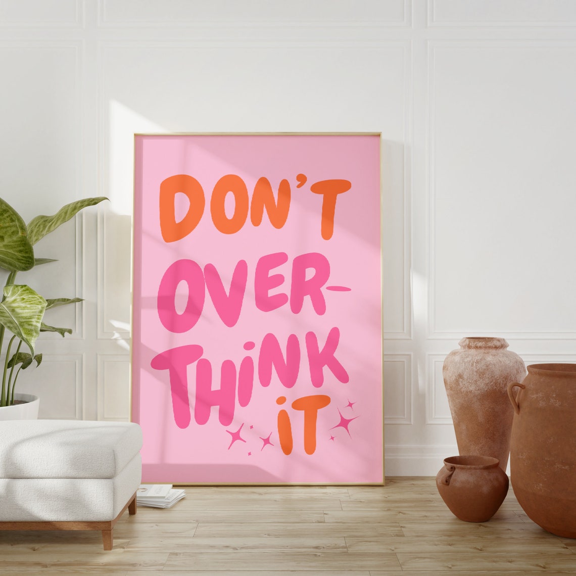 Do Not Overthink It Retro Bubble Letter Girly Pink Quote Poster - Image 3