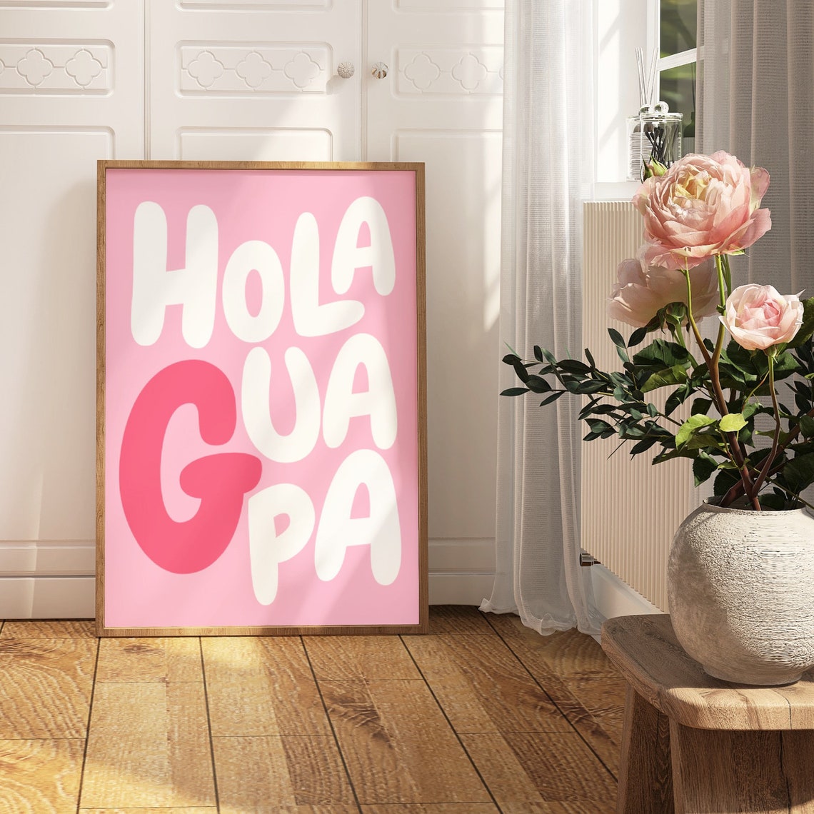 Hola Guapa Pink Retro Typography Poster Bold Spanish Phrase Dorm Decor - Image 2