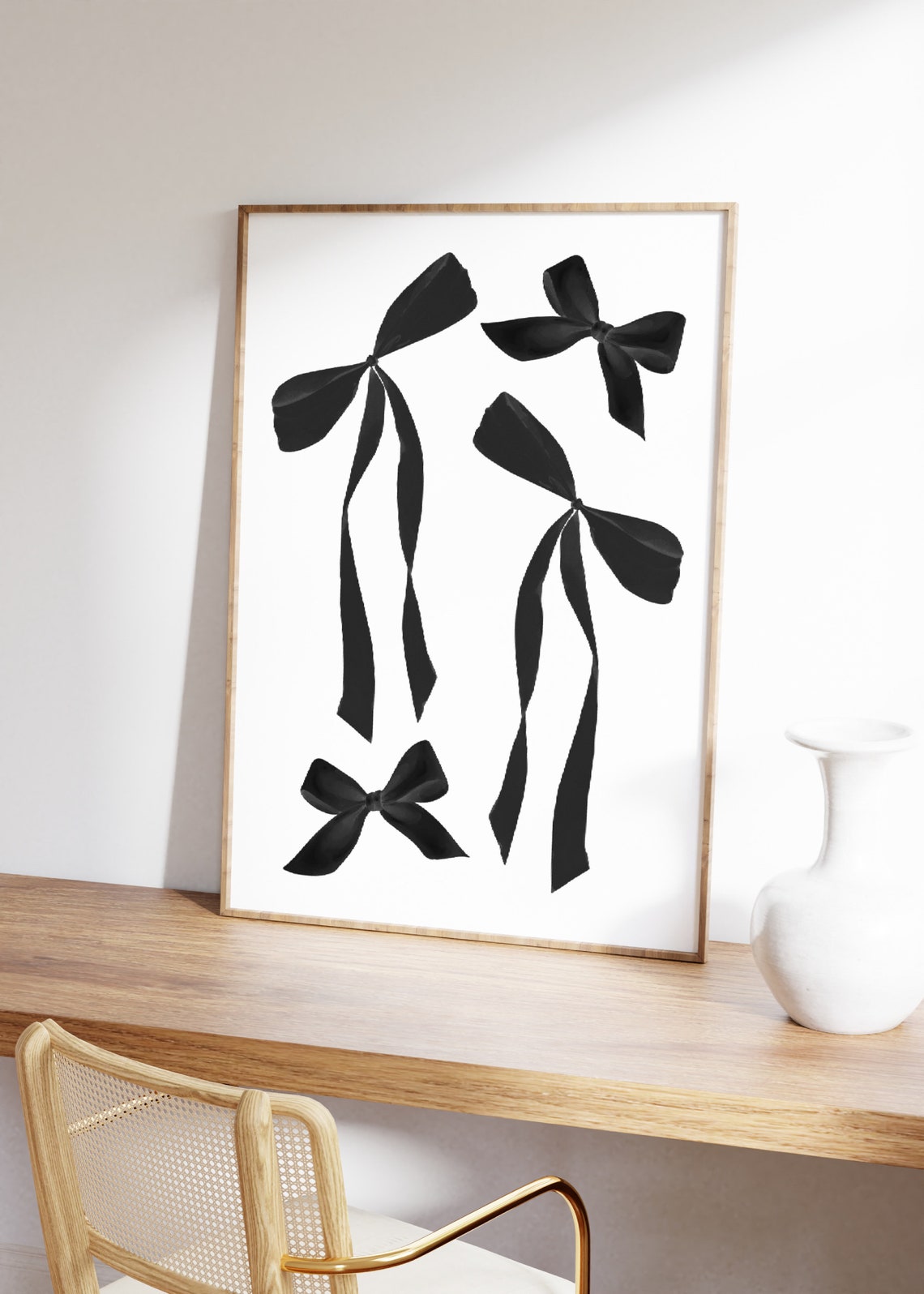Black Ribbon Bows Neutral Minimalist Coquette Aesthetic Poster - Image 2