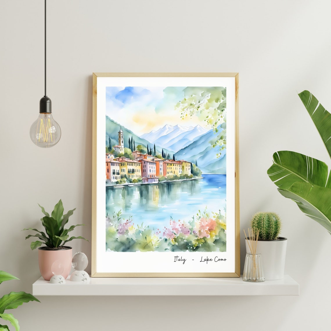 Lake Como Italy Watercolor Lakeside Village Mountains Travel Poster - Image 3