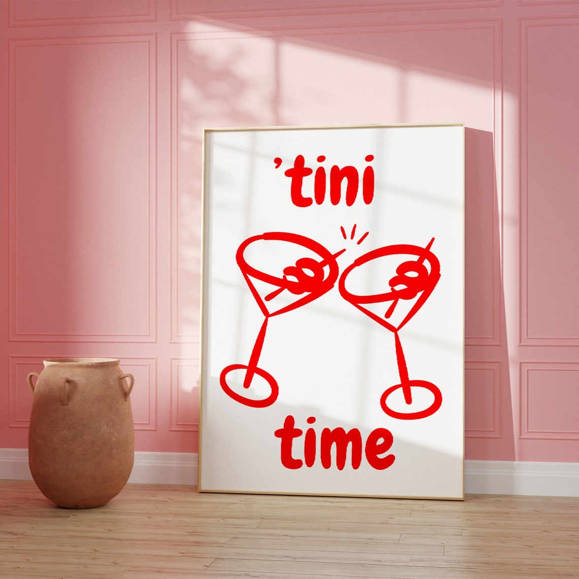 Tini Time Red Martini Cocktail Glasses Bar Cart Retro Art Print - Image 2