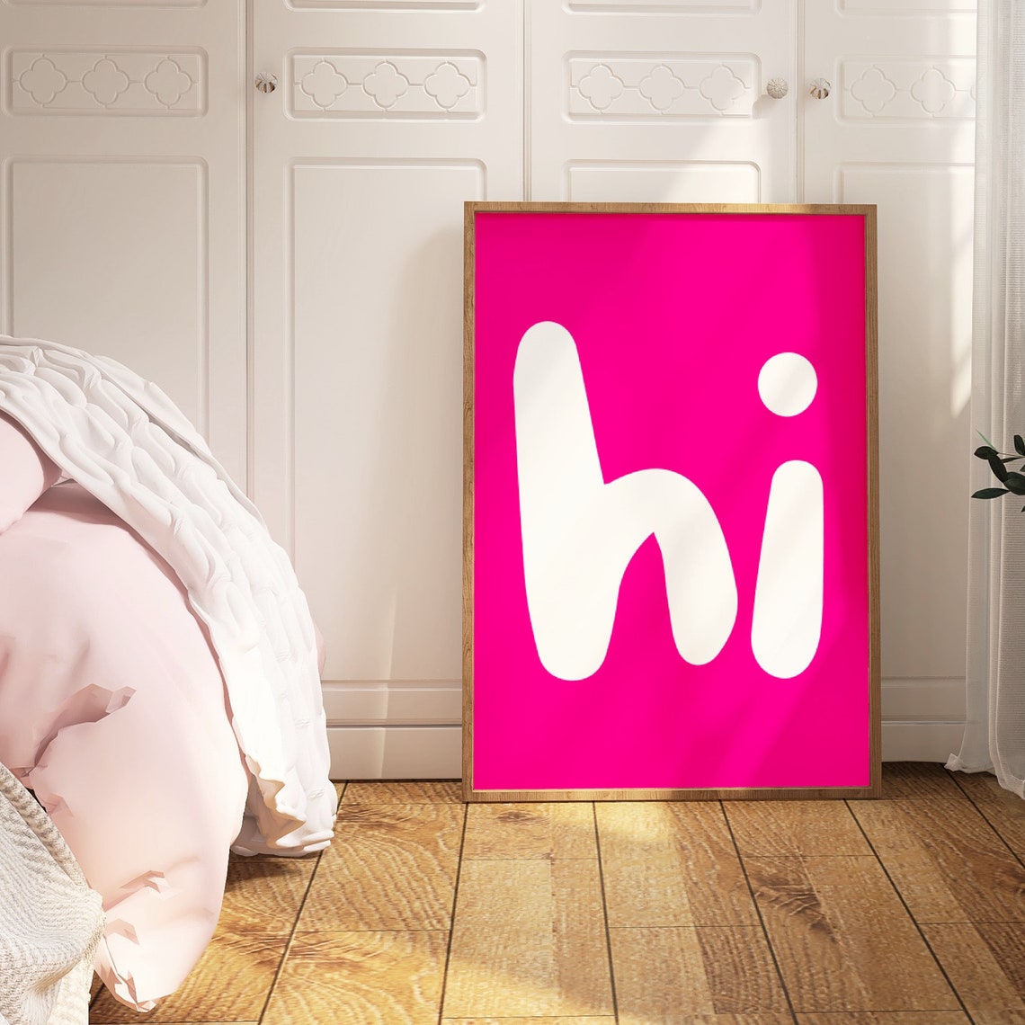 Hi Hot Pink Typography Greeting Giant White Bubble Letter Wall Art - Image 2