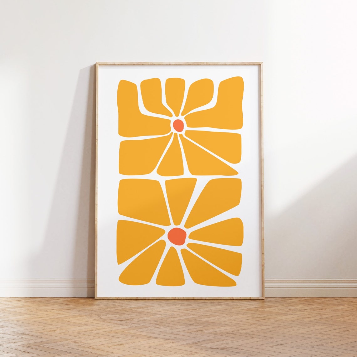 Mustard Yellow Retro Abstract Flowers Boho Botanical Art Poster - Image 3