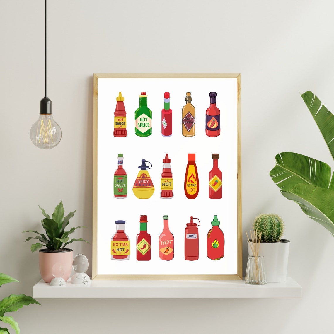 Hot Sauce Bottles Retro Kitchen Illustration Colorful Poster - Image 3