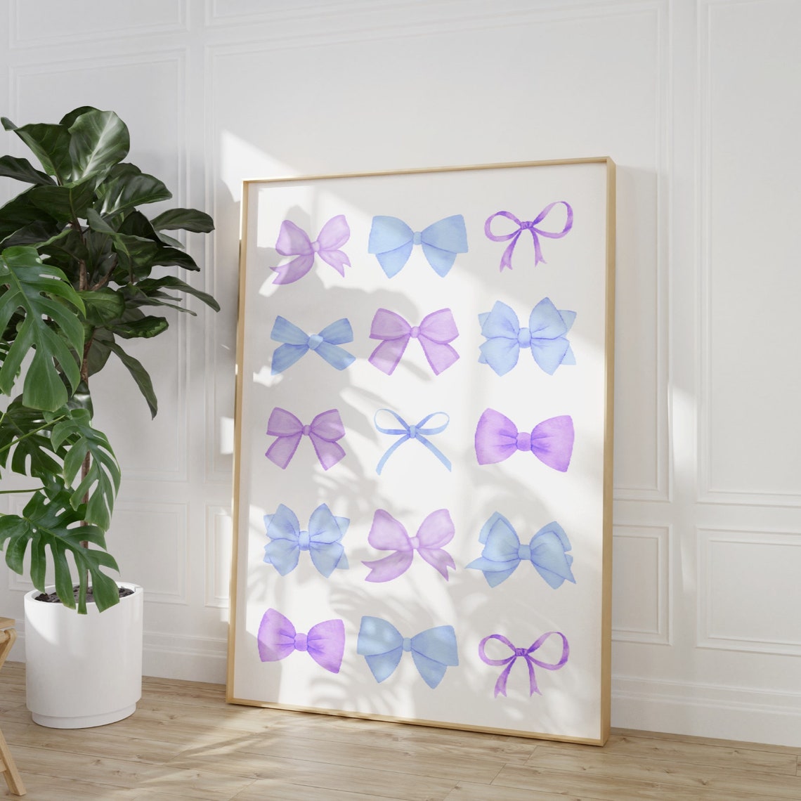 Blue Purple Watercolor Bows Grid Pastel Coquette Poster Art Decor - Image 3