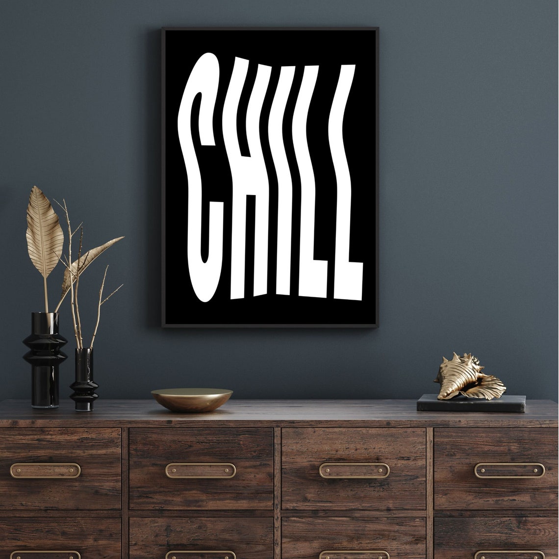 Chill Wavy Distorted Typography Black Monochrome Quote Poster - Image 3