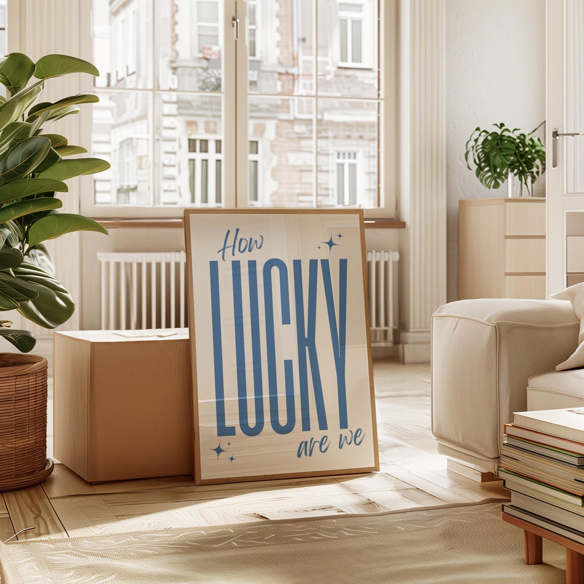 Trendy How Lucky Are We Blue White Retro Typography Quote Poster - Image 3
