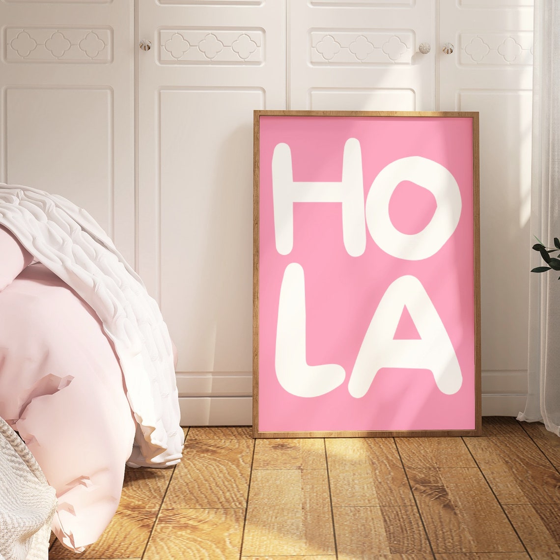 Hola White On Pink Retro Spanish Greeting Trendy Wall Poster - Image 3