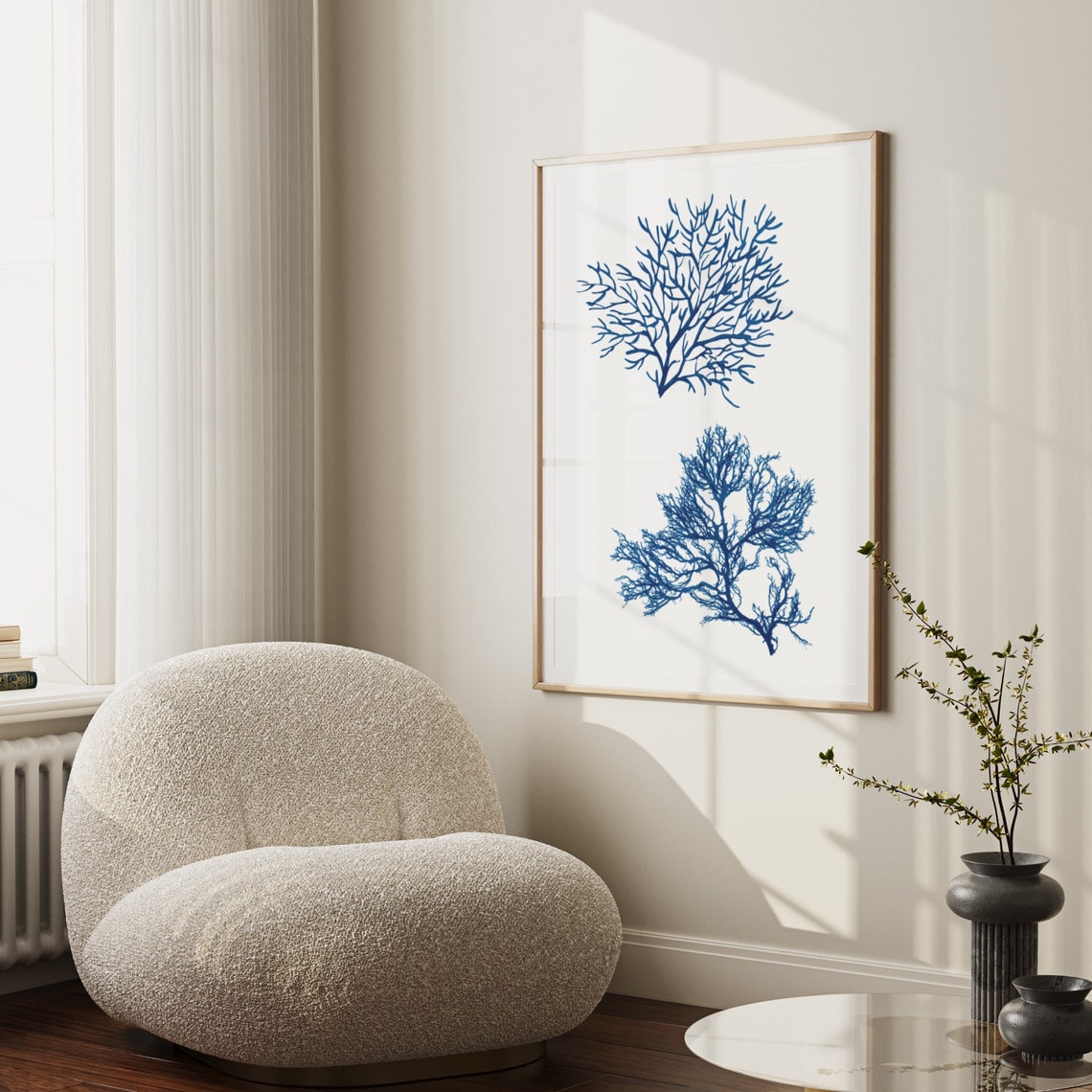 Blue Coral Silhouette Poster Sea Life Nautical Beach House Decor - Image 2