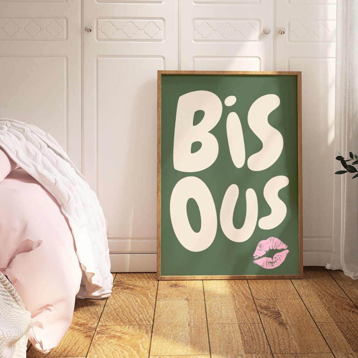 Bisous Print French Quote Poster Sage Green Wall Art Feminine Wall Art French Phrase Print Wall Art Typography French Saying - Image 2