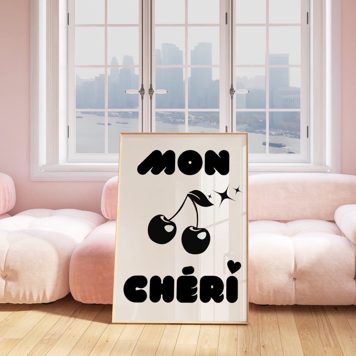 Mon Cheri Cherry Graphic Black and White Retro Y2K Poster Wall Decor - Image 2