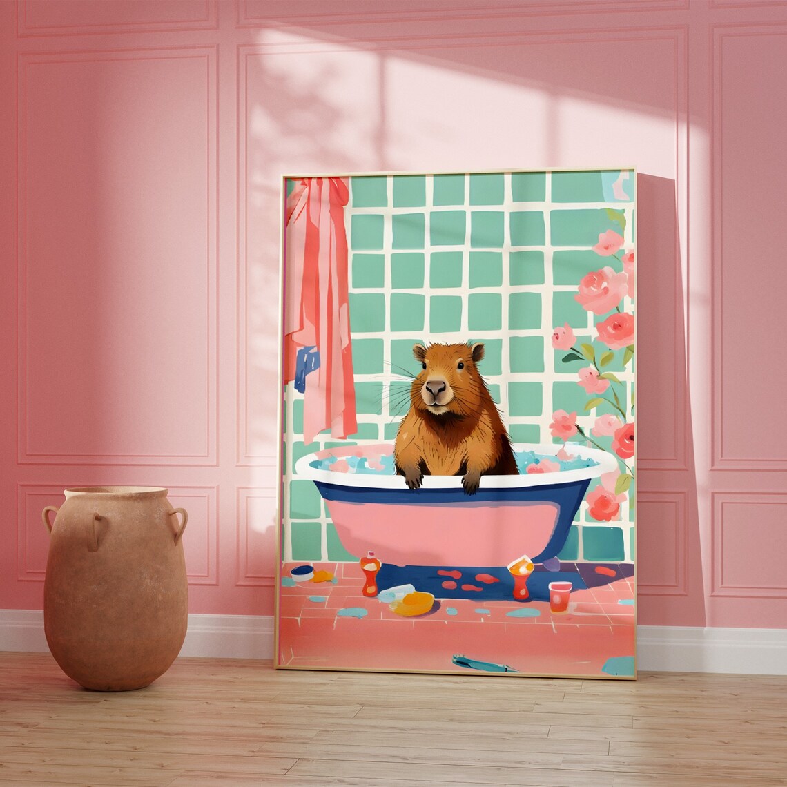 Capybara Bath Poster, Boho Bathroom Decor - Image 2