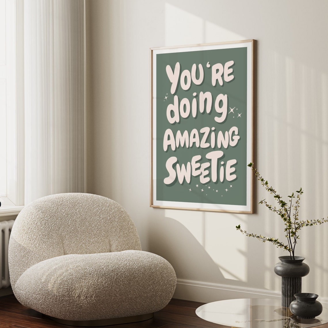 Youre Doing Amazing Sweetie Print Sage Green Affirmation Wall Art Teen Girl Room Decor Retro Poster Trendy Art Preppy Prints - Image 2