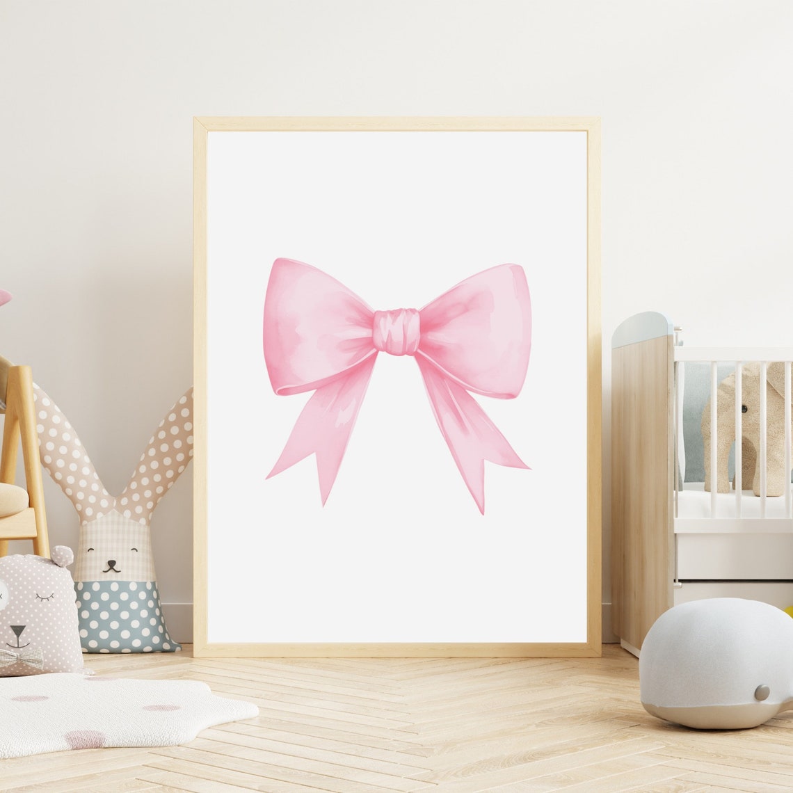 Sweet Pink Ribbon Bow Watercolor Soft Minimalist Coquette Poster - Image 3