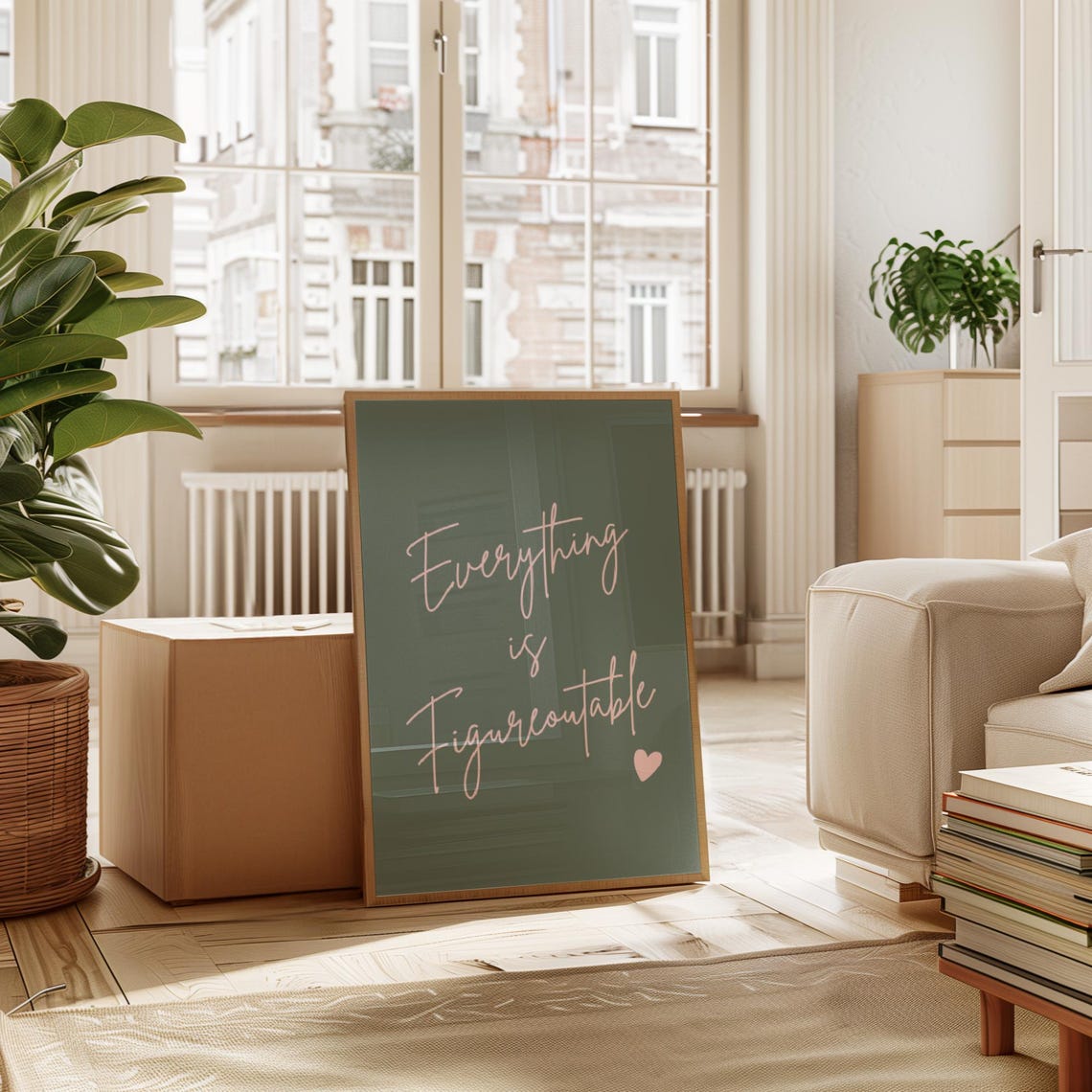 Everything Is Figureoutable Uplifting Quote Print Inspirational Wall Art Pink Sage Green Office Print Motivational Affirmation Poster - Image 4