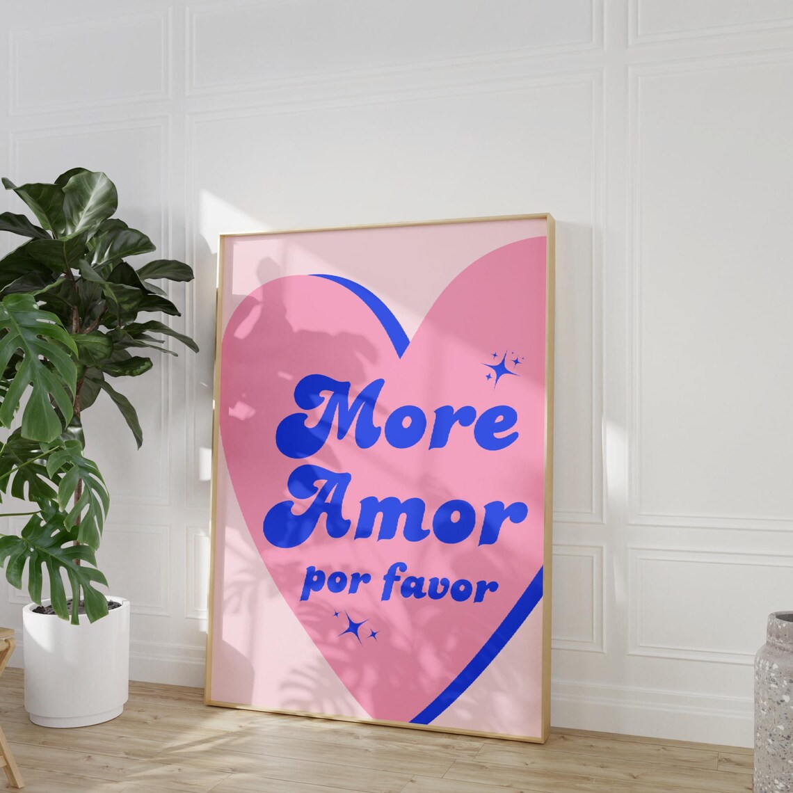 Sweet More Amor Por Favor Pink Heart Retro Blue Typography Poster - Image 2