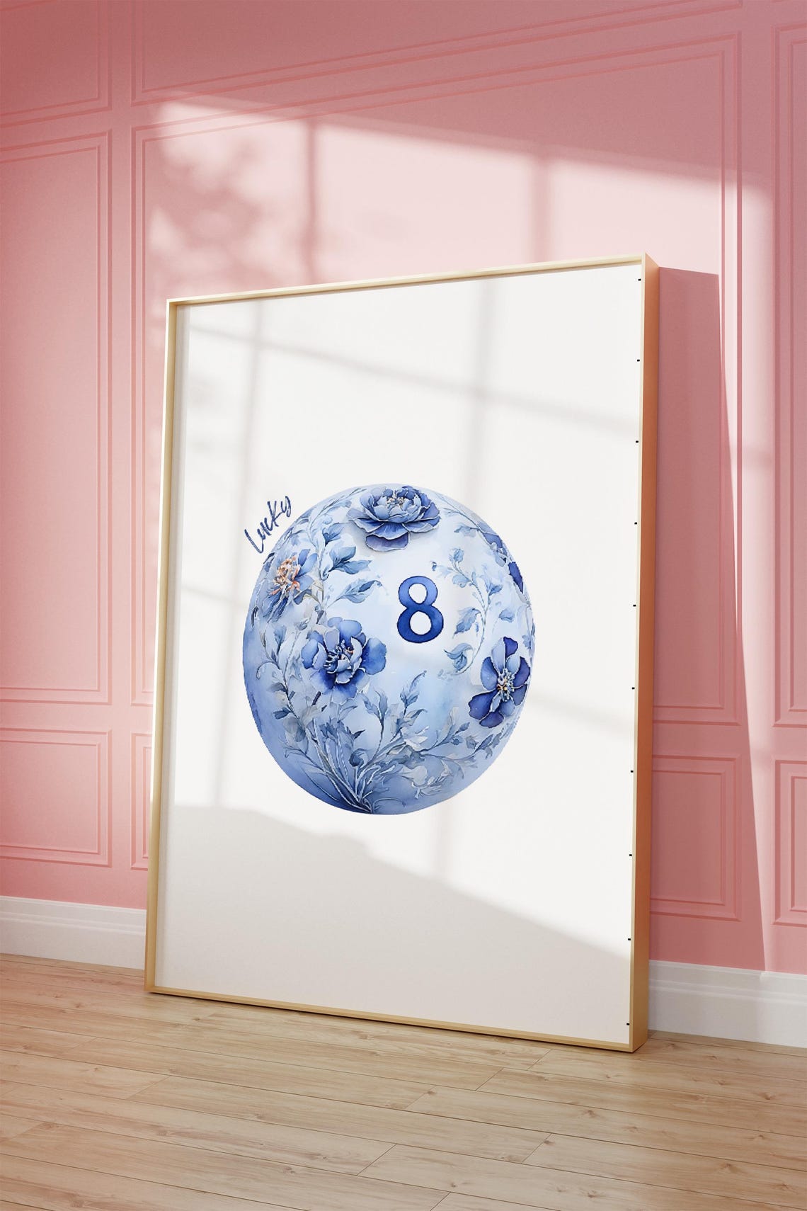 Lucky 8 Ball Blue Chinoiserie Floral Pool Ball Wall Decor Art Print - Image 3