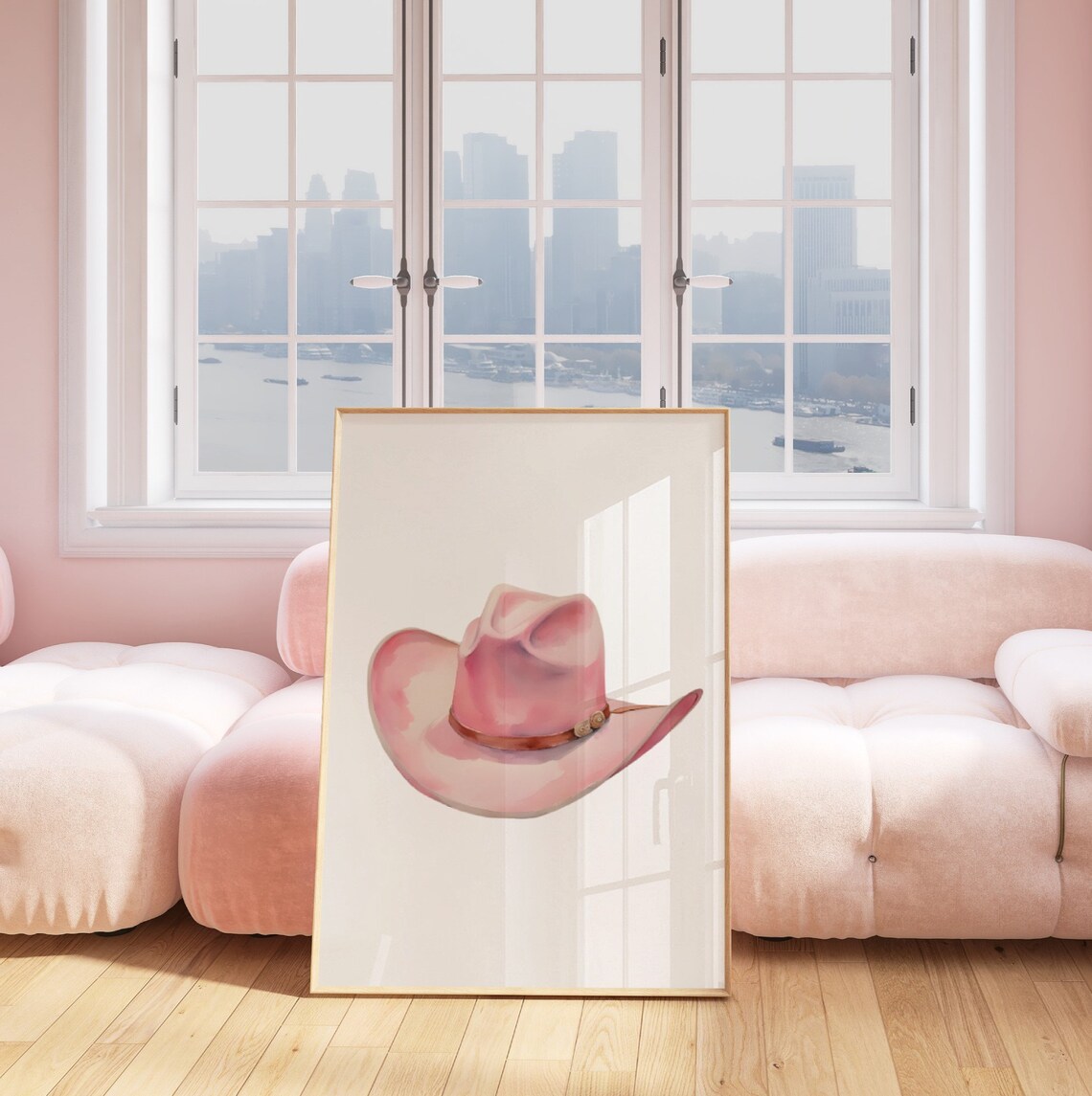 Pastel Pink Cowgirl Hat Print Coastal Cowgirl Print Light Pink Western Painting Preppy Dorm Room Wall Art Rodeo Decor Throwback Poster - Image 2