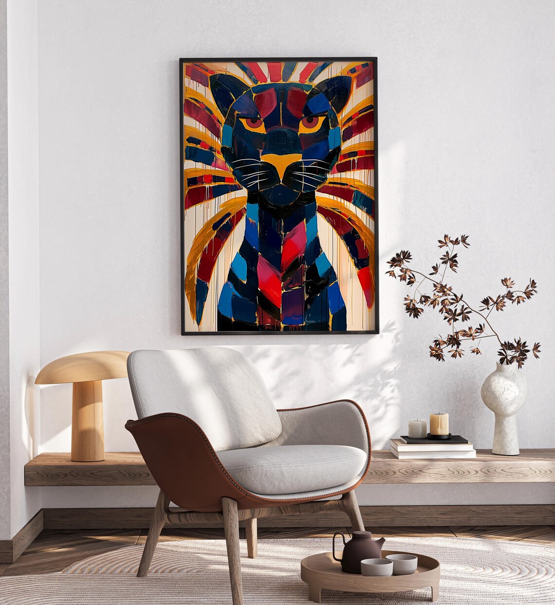 Geometric Bold Colorful Panther Pop Art Wild Cat Painting Poster - Image 2