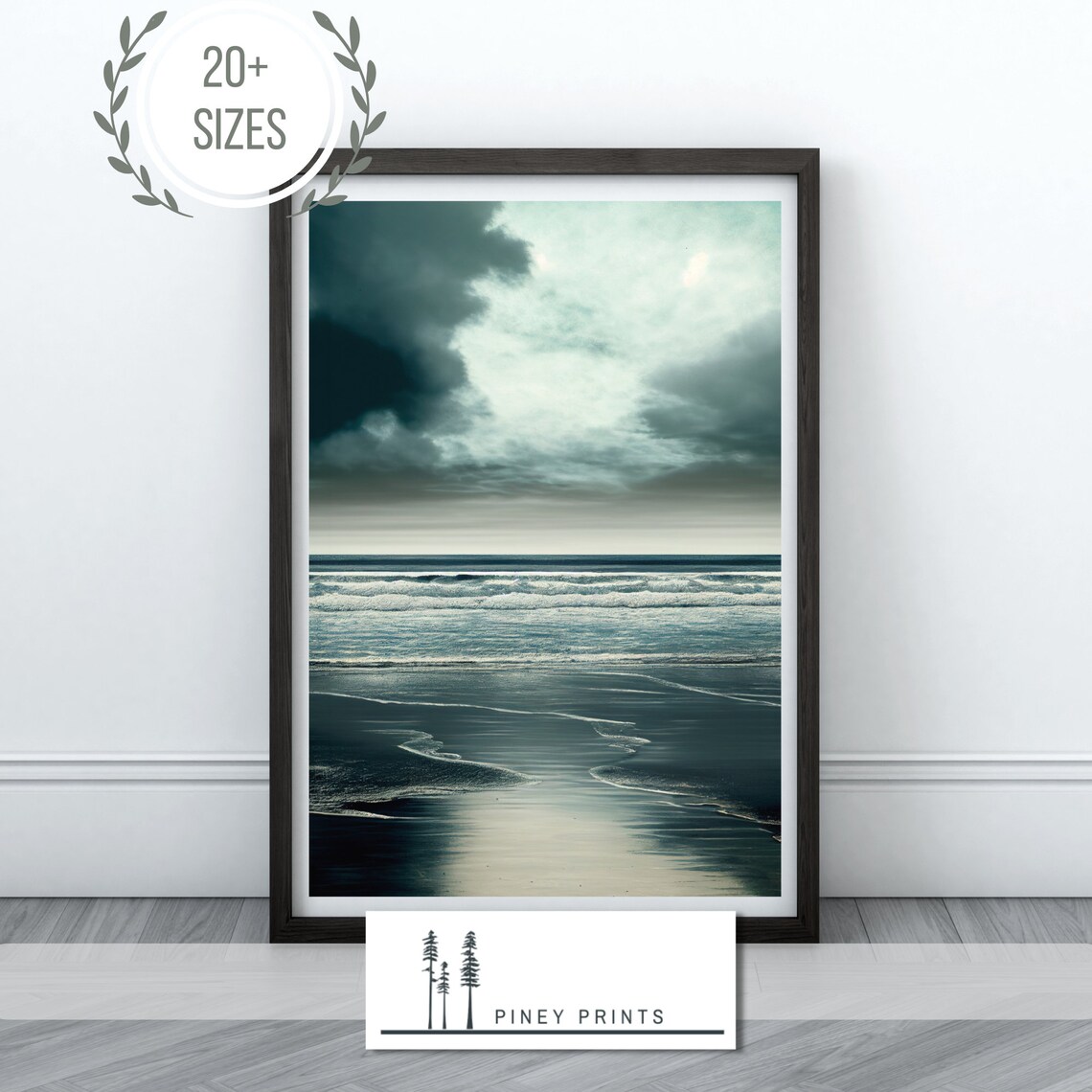 Moody Ocean Waves and Teal Sky Modern Coastal Seascape Painting Poster - Image 4