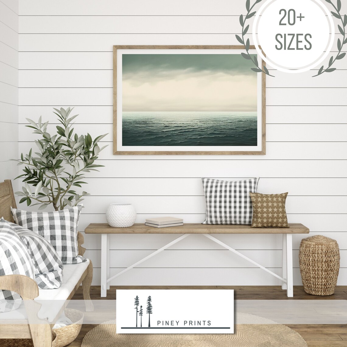 Calm Ocean Seascape Moody Green Horizon Minimalist Decor Poster - Image 3