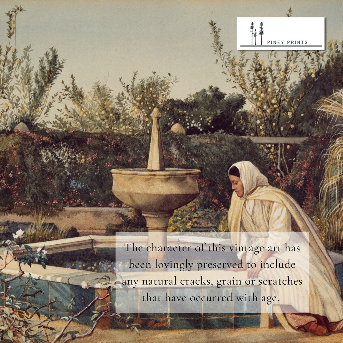 Woman Resting By Stone Fountain In Lush Walled Garden Painting Poster - Image 2